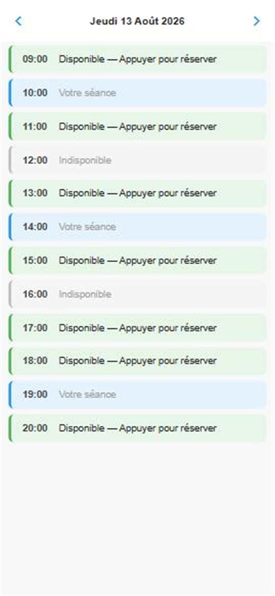 Onglet Planning dans l’application mobile ReservatorPlus